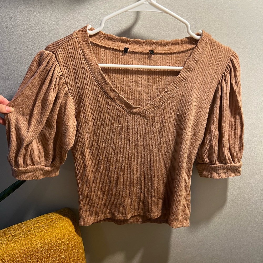 Light Brown Bubble Sleeve Shirt Size S-M